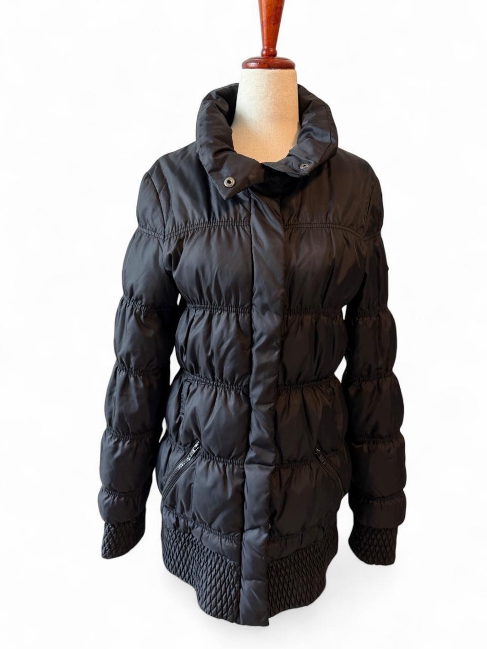 Mango Black Quilted Hem Puffer Coat
